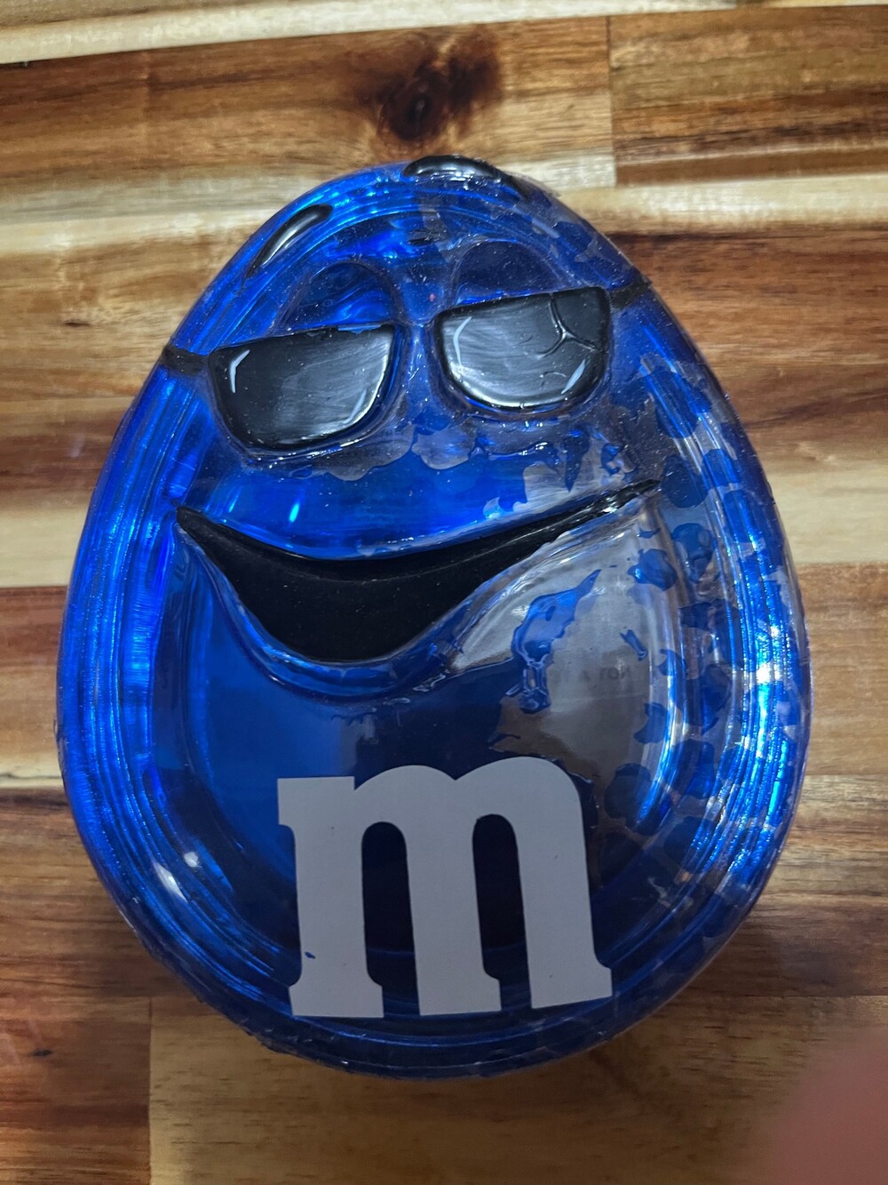 M&M's Blue Glass Candy Container Blue M&M Character